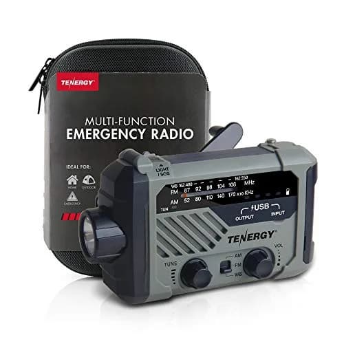Tenergy Multifunctional Hand Crank Weather Radio with LED Flashlights, SOS Alarm, Cell Phone Charger, AM/FM/NOAA Radio Frequencies, 155*94*49mm thumbnail 1
