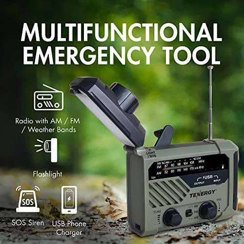 Tenergy Multifunctional Hand Crank Weather Radio with LED Flashlights, SOS Alarm, Cell Phone Charger, AM/FM/NOAA Radio Frequencies, 155*94*49mm thumbnail 2
