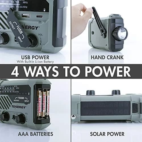 Tenergy Multifunctional Hand Crank Weather Radio with LED Flashlights, SOS Alarm, Cell Phone Charger, AM/FM/NOAA Radio Frequencies, 155*94*49mm thumbnail 3