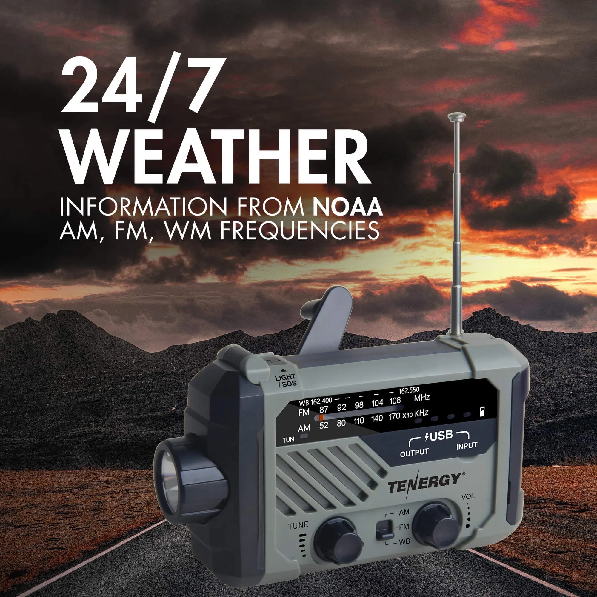 Tenergy Multifunctional Hand Crank Weather Radio with LED Flashlights, SOS Alarm, Cell Phone Charger, AM/FM/NOAA Radio Frequencies, 155*94*49mm - view 4