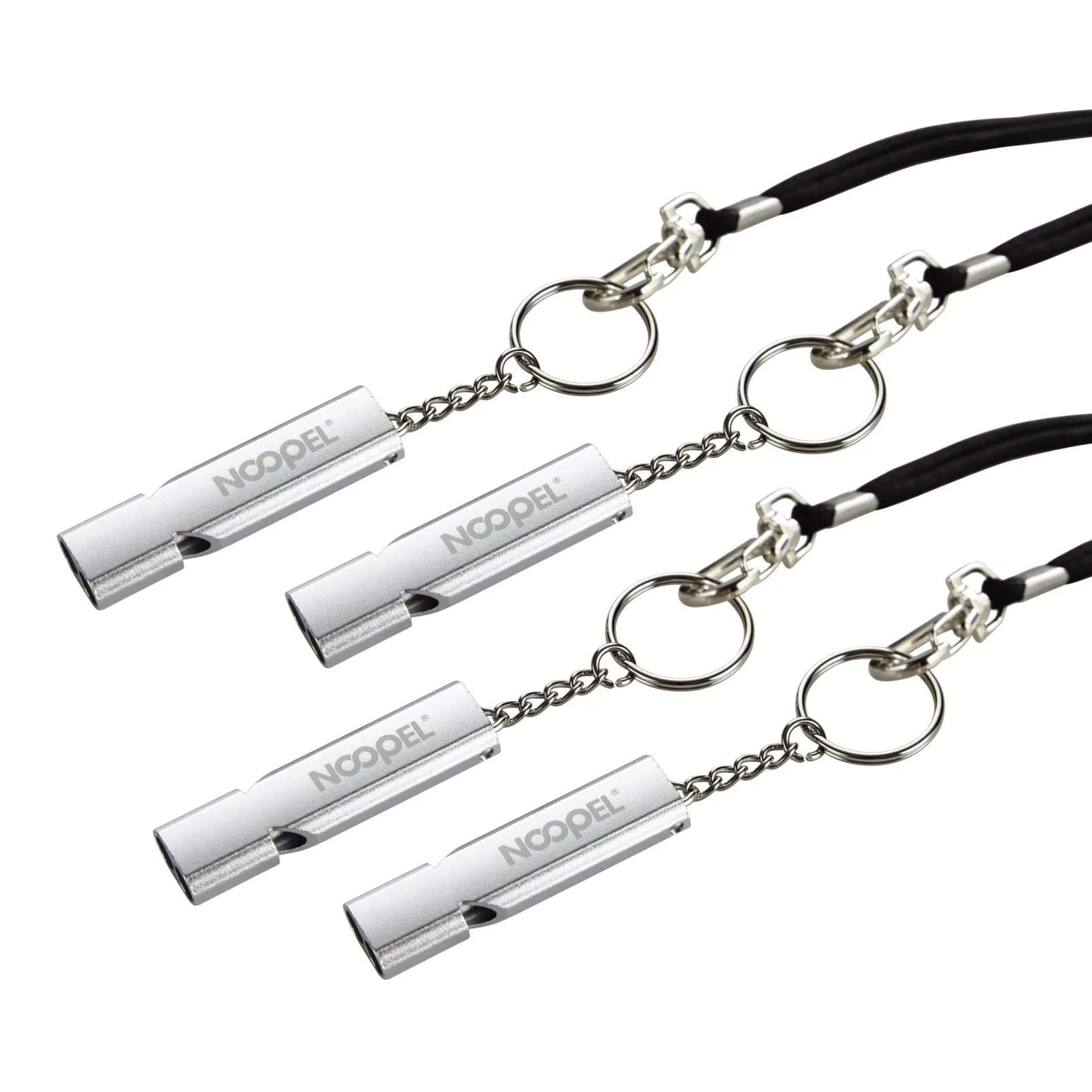 Noopel Emergency Whistles Lifeguard Safety Whistle with Lanyard and Keychain for Outdoor Camping Hiking Boating Hunting Fishing Kayak Kids Rescue Signaling Loud Survival Whistle (4 Pack Silver) thumbnail 1