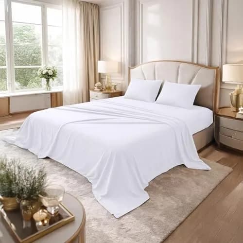 DAN RIVER Twin Jersey Sheet Set | 100% Cotton Bed Sheets | All Season Bedding | Deep Pocket, White thumbnail 1