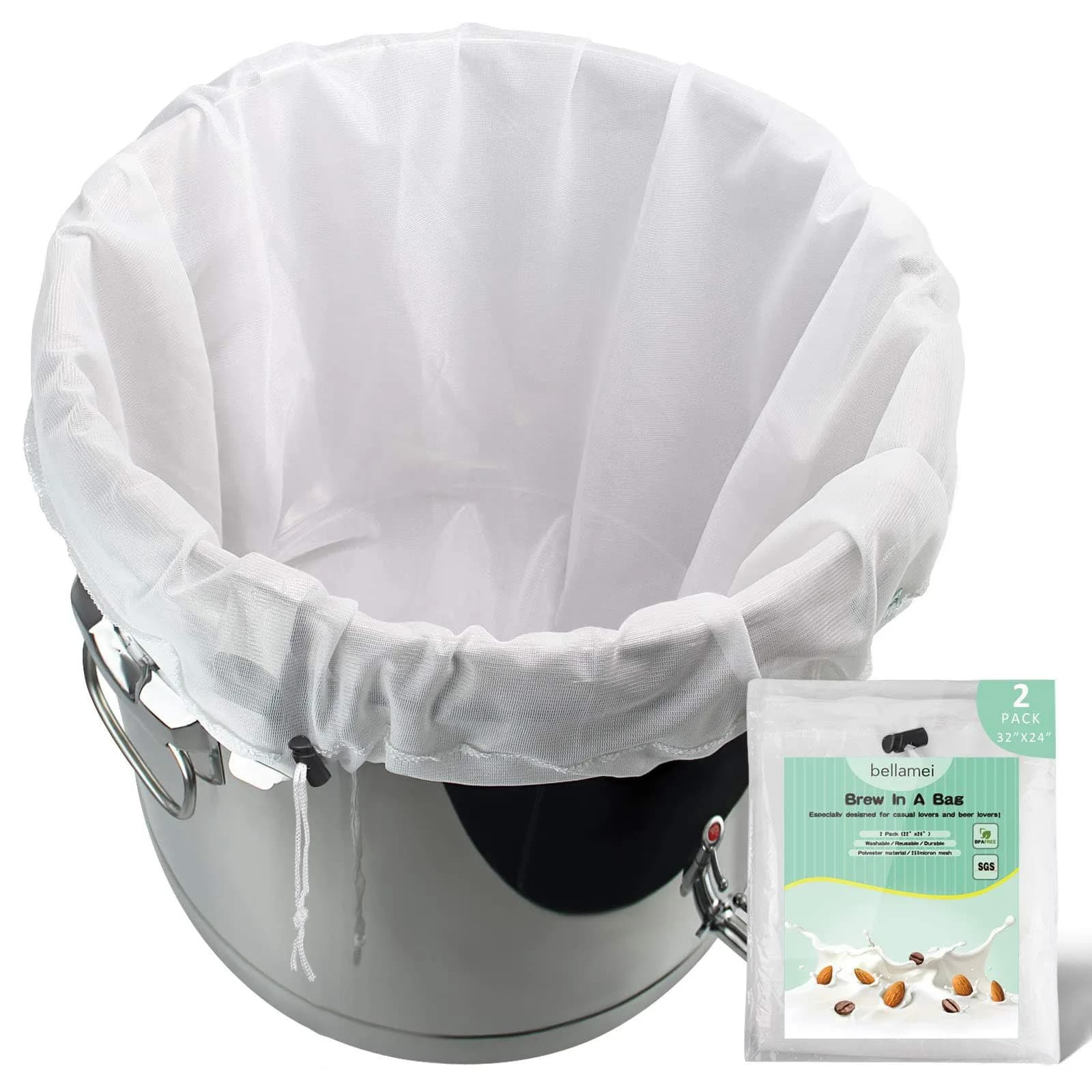 Bellamei Reusable Brew Bag 2 Pack 61cm×81cm (24"×32") | Brew in a Bag for Home Brewing - main product image