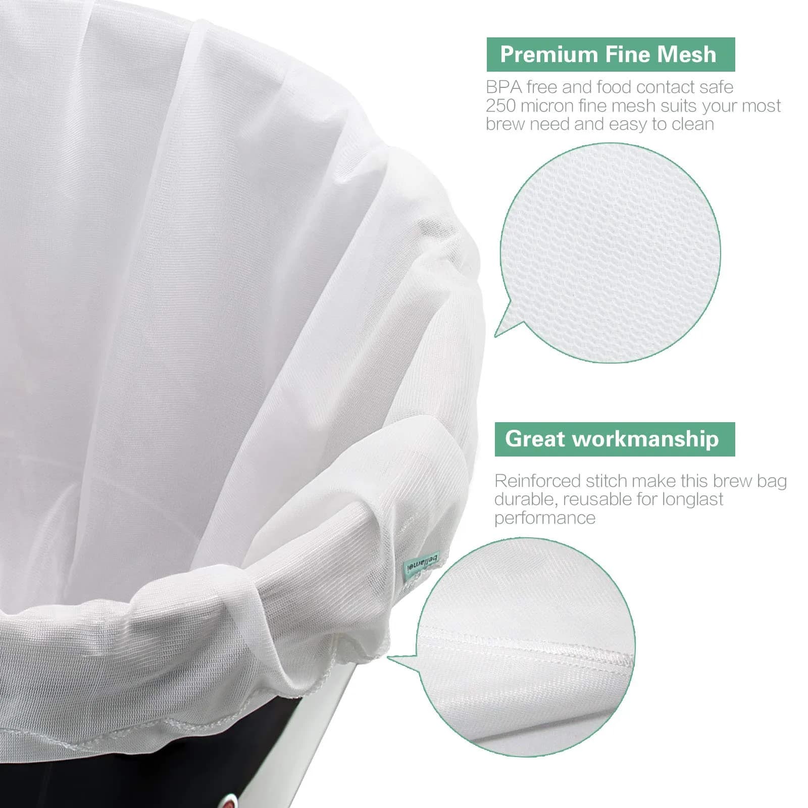 Bellamei Reusable Brew Bag 2 Pack 61cm×81cm (24"×32") | Brew in a Bag for Home Brewing - view 2