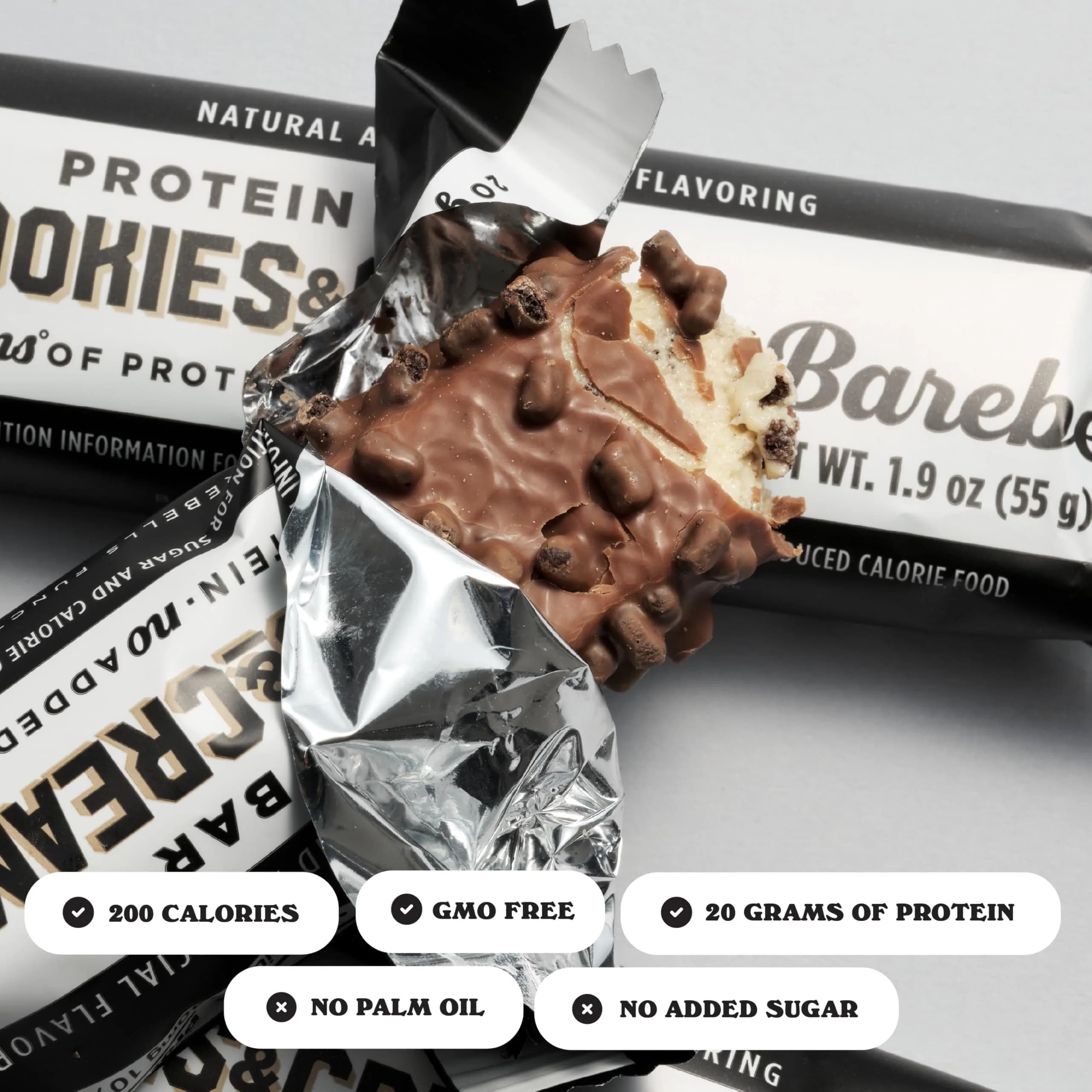 BAREBELLS Cookies & Cream Protein Bars (12 Count, 20g Protein) | Low Sugar Snack Bar - view 2