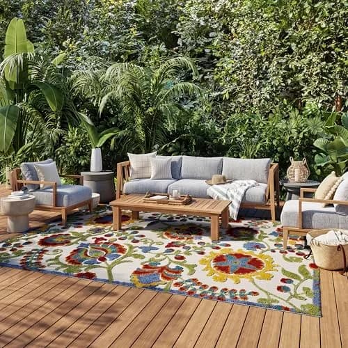 Nourison Area Rug 9' x 12' Ivory Multicolor | Easy Clean, Non Shedding, Indoor & Outdoor Use thumbnail 1