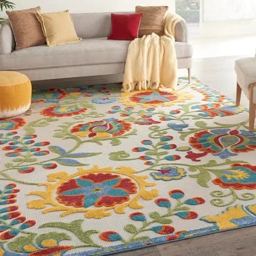 Nourison Area Rug 9' x 12' Ivory Multicolor | Easy Clean, Non Shedding, Indoor & Outdoor Use thumbnail 5