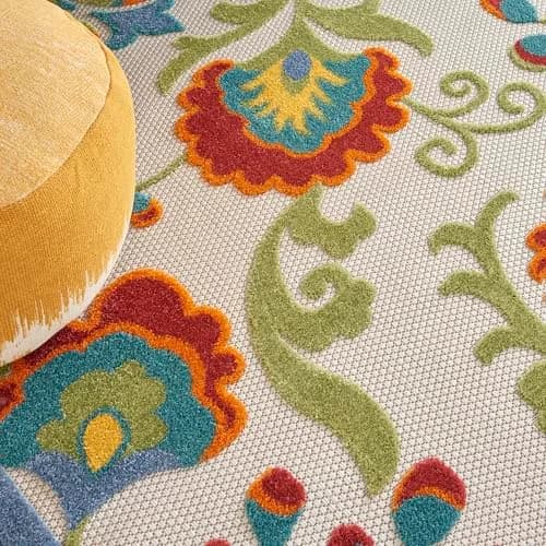 Nourison Area Rug 9' x 12' Ivory Multicolor | Easy Clean, Non Shedding, Indoor & Outdoor Use thumbnail 6