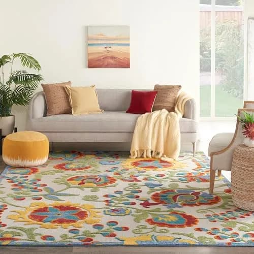 Nourison Area Rug 9' x 12' Ivory Multicolor | Easy Clean, Non Shedding, Indoor & Outdoor Use thumbnail 2