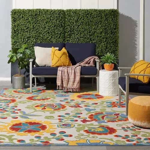 Nourison Area Rug 9' x 12' Ivory Multicolor | Easy Clean, Non Shedding, Indoor & Outdoor Use thumbnail 3