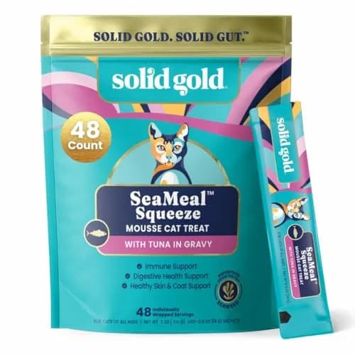 Solid Gold SeaMeal Squeeze Tuna Lickable Cat Treats with Seaweed for Skin & Coat - Wet Cat Treats with Digestive & Immune Health Support - Natural, Holistic, Grain Free (48 Squeezes) thumbnail 1