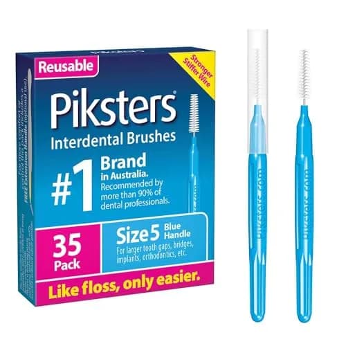 Piksters Interdental Brush Large Gaps 35 Pack Blue Size 5 | Reusable Dental Tool for Large Teeth Gaps thumbnail 1
