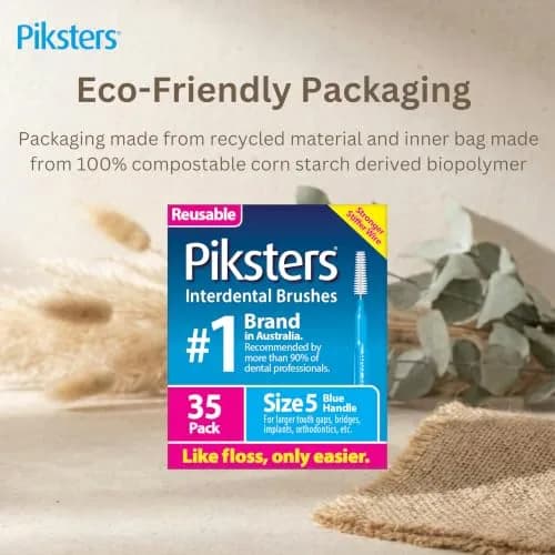 Piksters Interdental Brush Large Gaps 35 Pack Blue Size 5 | Reusable Dental Tool for Large Teeth Gaps thumbnail 2