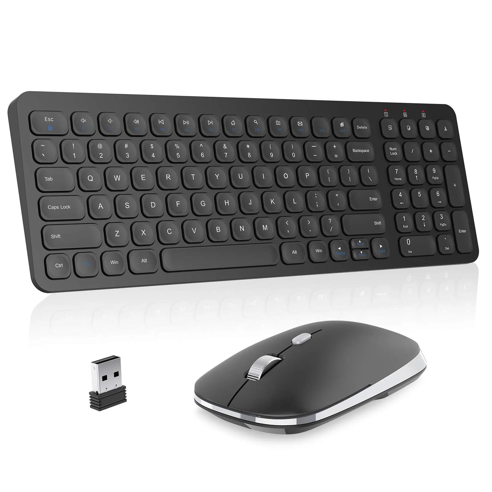 cimetech Wireless Keyboard and Mouse Combo - Black | 99-Key Full-Size Ultra-Thin Keyboard & Silent Optical Mouse — Black