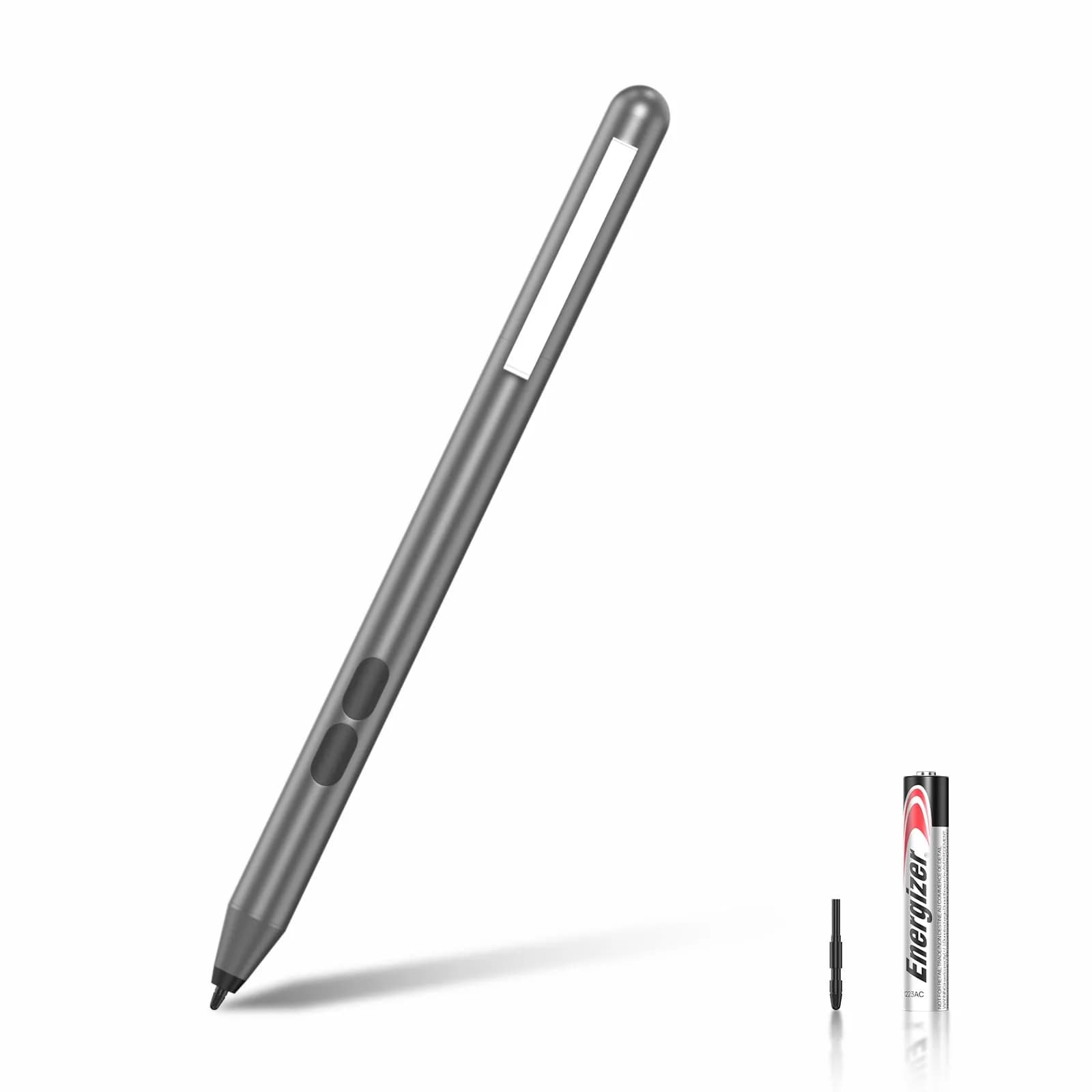 hacey Precision Stylus Pen for Surface Pro 11/10/X/9/8/7/6/5/4/3, 1024 Pressure Levels, Palm Rejection | Aluminum Body, Replaceable AAAA Battery — Grey