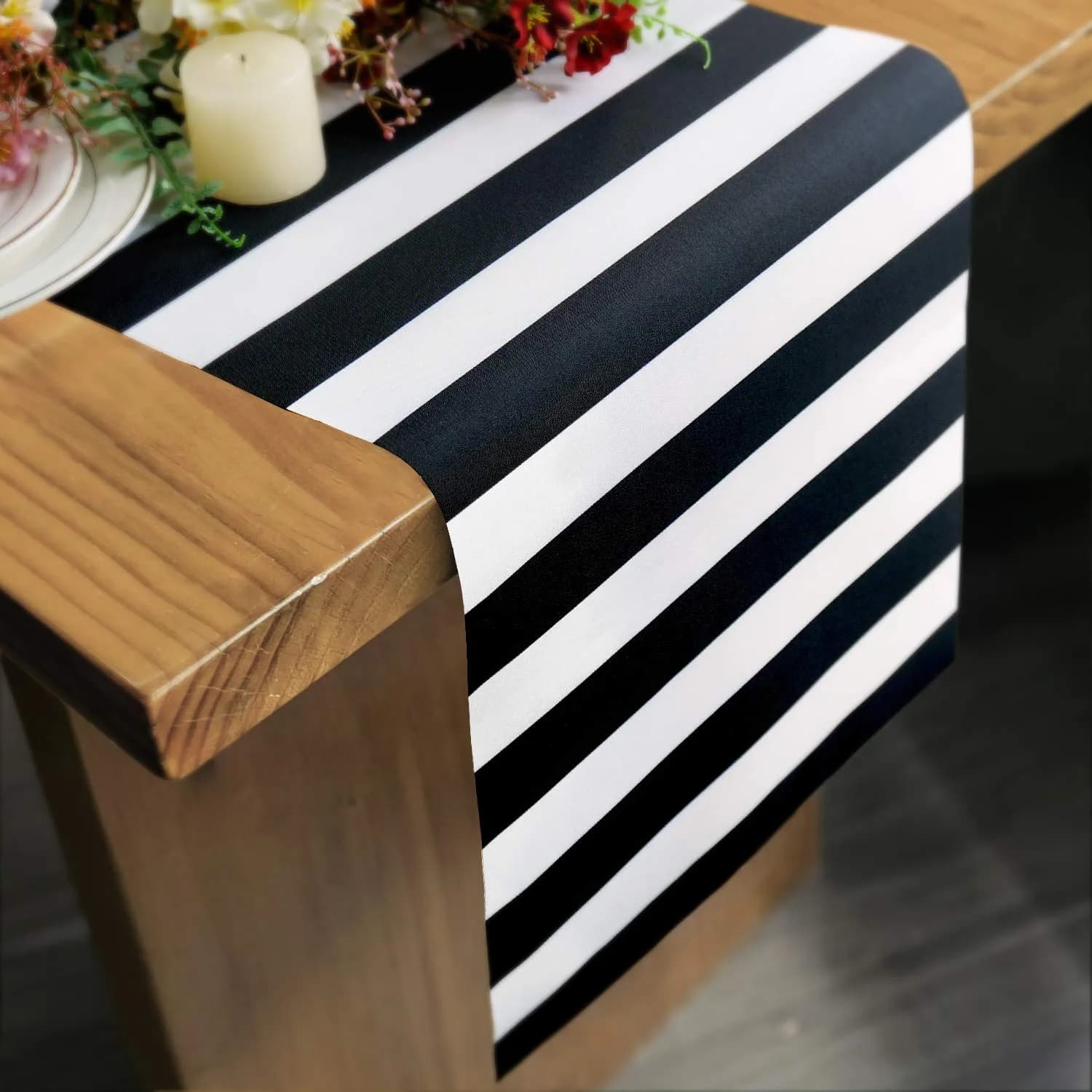 Letjolt 12x72 Inches Black and White Striped Table Runner | Classic Design for Elegant Dining — Black/White Striped