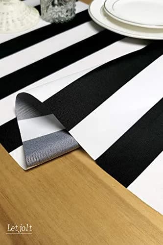 Letjolt 12x72 Inches Black and White Striped Table Runner | Classic Design for Elegant Dining thumbnail 4