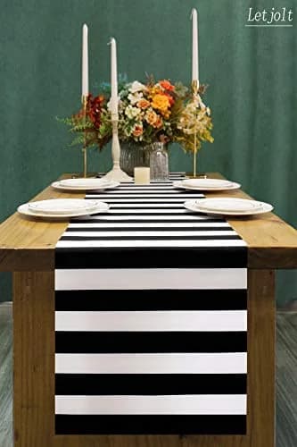 Letjolt 12x72 Inches Black and White Striped Table Runner | Classic Design for Elegant Dining thumbnail 6