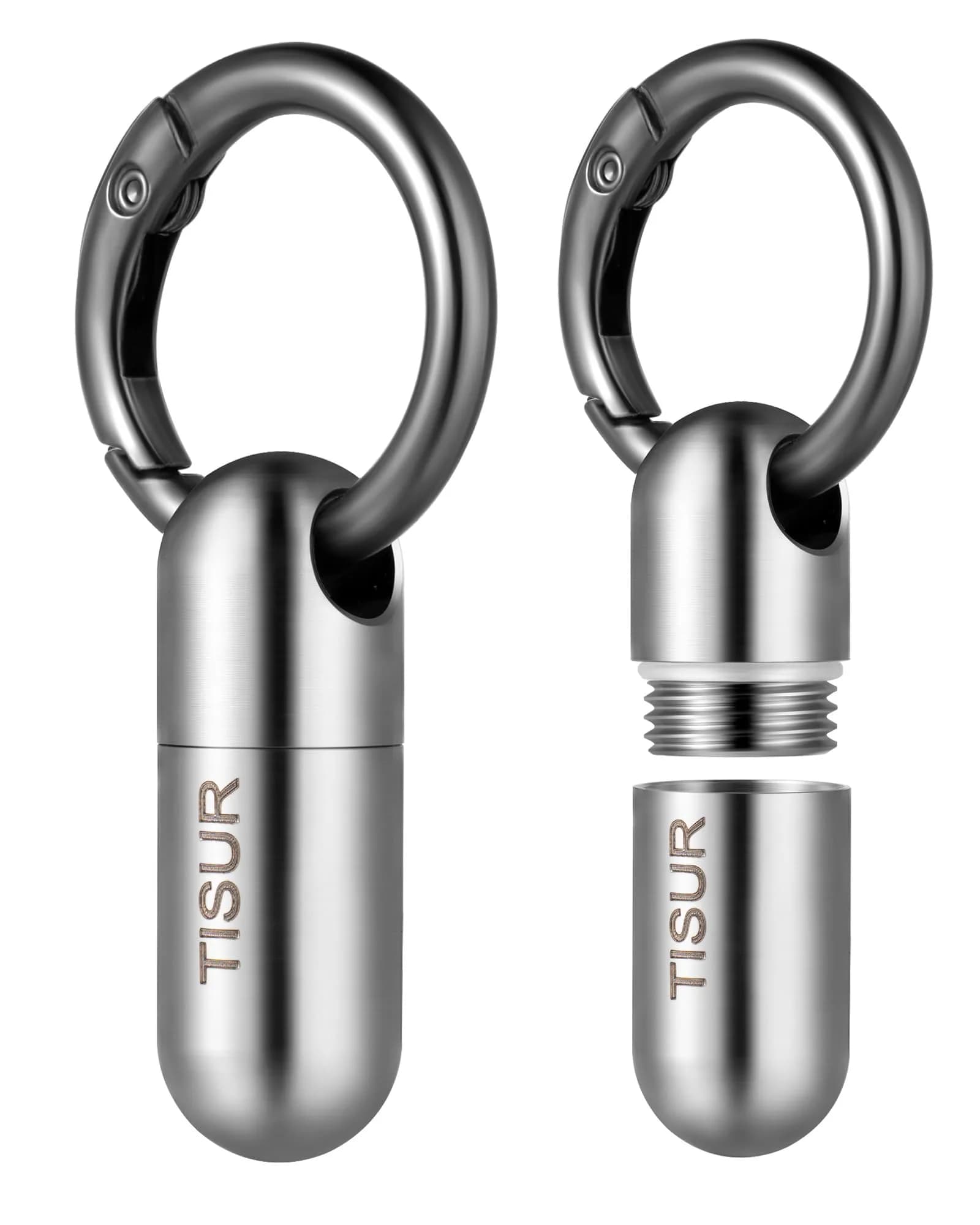 TISUR Small Titanium Keychain Pill Holder, Pocket Pill Case for Travel | Compact, Waterproof & Durable