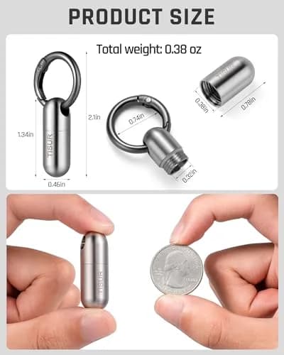 TISUR Small Titanium Keychain Pill Holder, Pocket Pill Case for Travel | Compact, Waterproof & Durable thumbnail 2