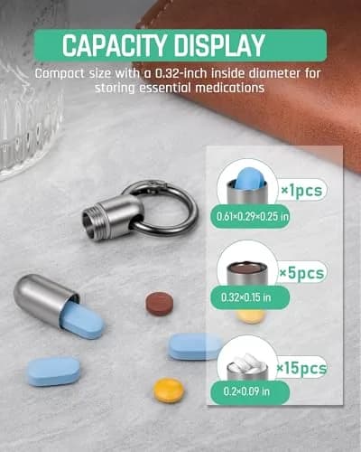 TISUR Small Titanium Keychain Pill Holder, Pocket Pill Case for Travel | Compact, Waterproof & Durable thumbnail 3