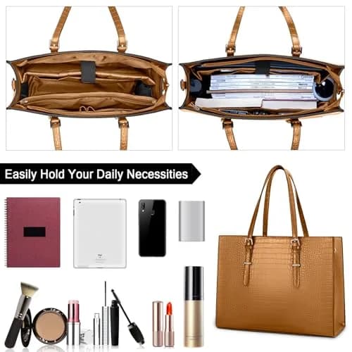 Lubardy Women's Laptop Bag 43 cm (16.9 Inch) Crocodile Leather Tote | Water-Resistant Work Briefcase for 15.6" Laptops thumbnail 3