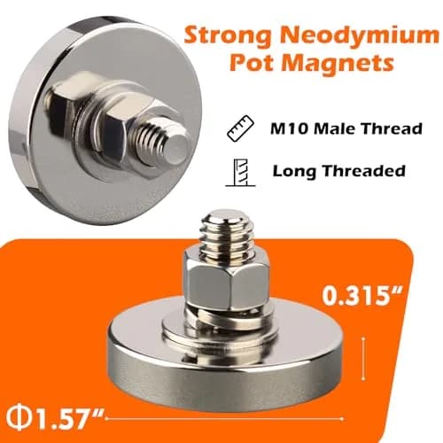MUTUACTOR Heavy Duty Pot Magnet with M10 Thread 40mm Diameter | 175lb Vertical Pull Force thumbnail 5