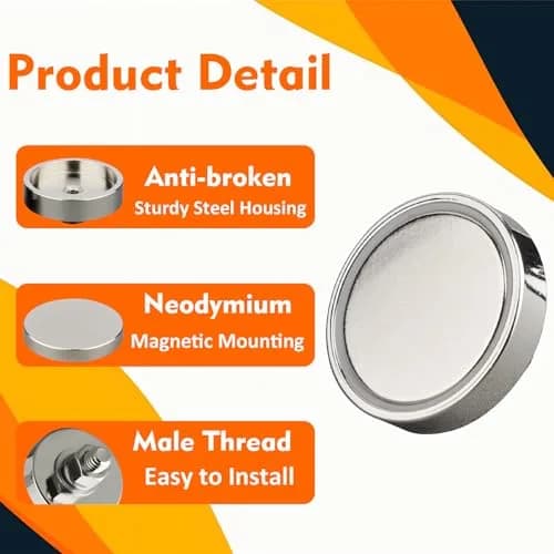 MUTUACTOR Heavy Duty Pot Magnet with M10 Thread 40mm Diameter | 175lb Vertical Pull Force thumbnail 4