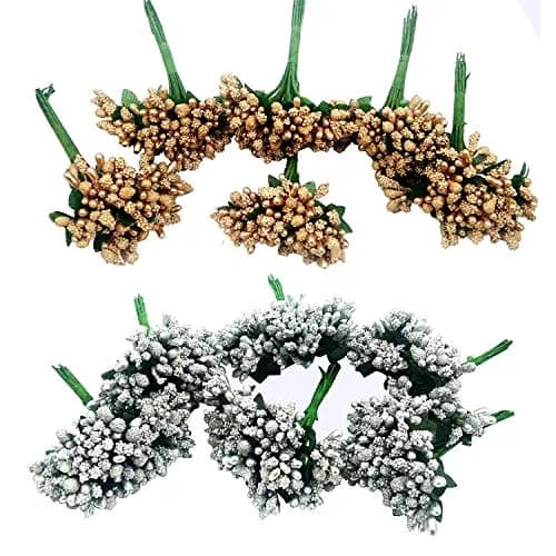 ALEVAN Art Artificial Pollen Flower Decoration 144pc Golden Silver | Realistic Craft Material thumbnail 2
