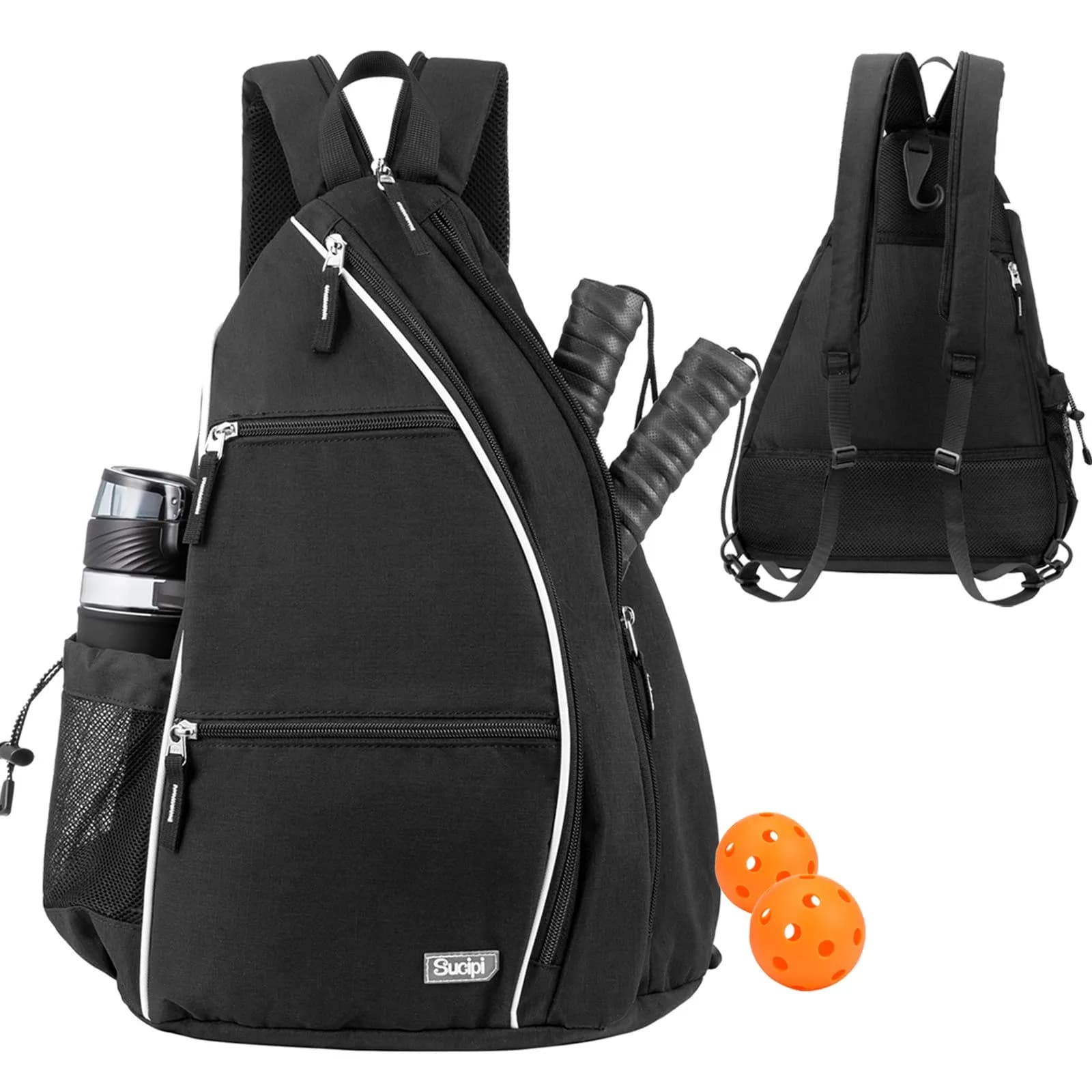 Sucipi Convertible Pickleball Bag Backpack Sling Bag for Men & Women, Deep Black | 14 inch x 10 inch x 19 inch — Deep Black