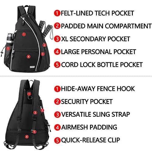 Sucipi Convertible Pickleball Bag Backpack Sling Bag for Men & Women, Deep Black | 14 inch x 10 inch x 19 inch thumbnail 5