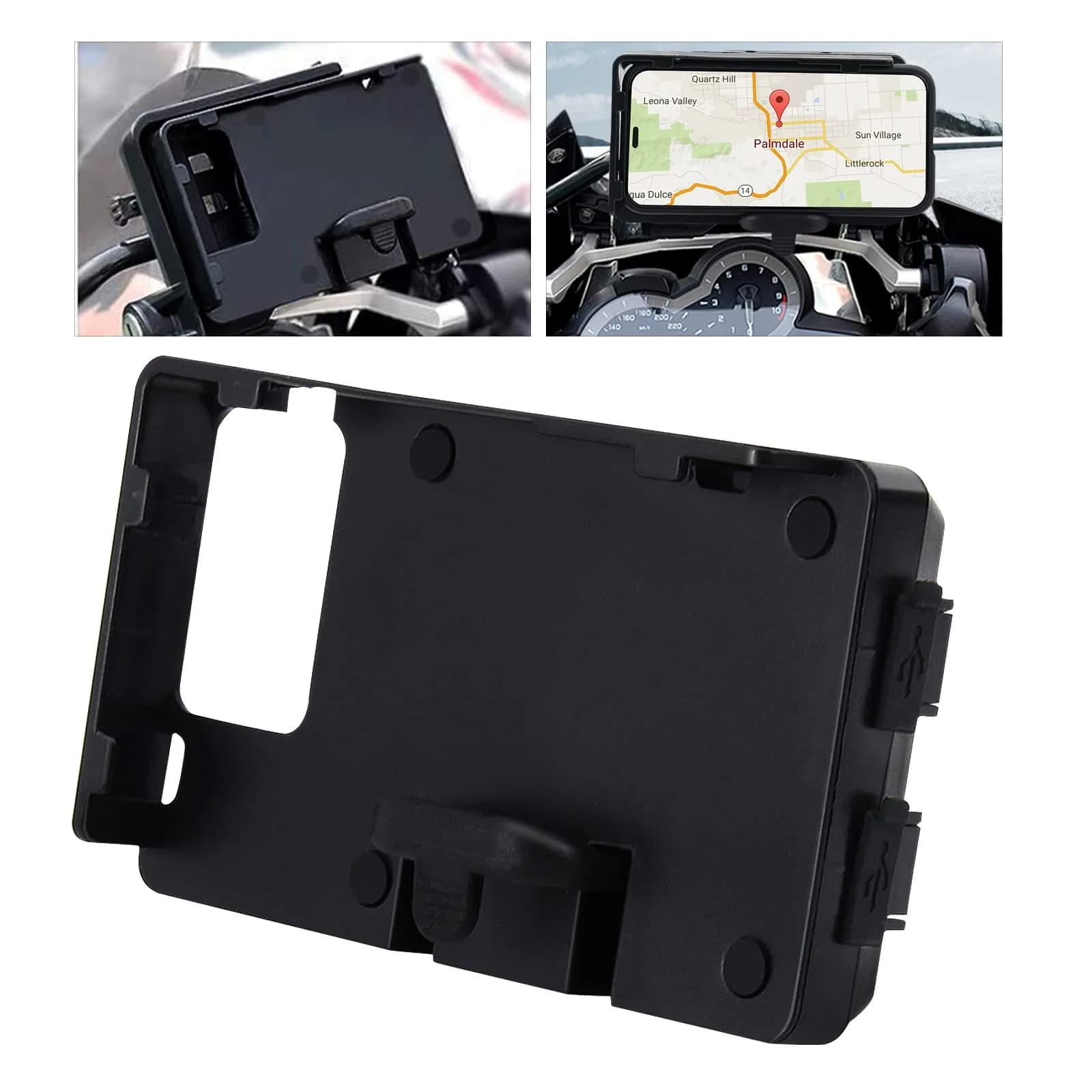 MDPROMCP Motorcycle Phone Holder with Double USB Charger for 12 mm Roll Bar | Waterproof ABS Mount for GPS & Mobile