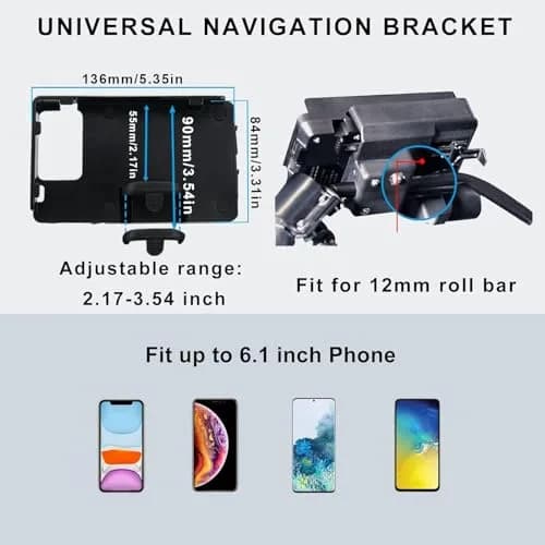 MDPROMCP Motorcycle Phone Holder with Double USB Charger for 12 mm Roll Bar | Waterproof ABS Mount for GPS & Mobile thumbnail 3