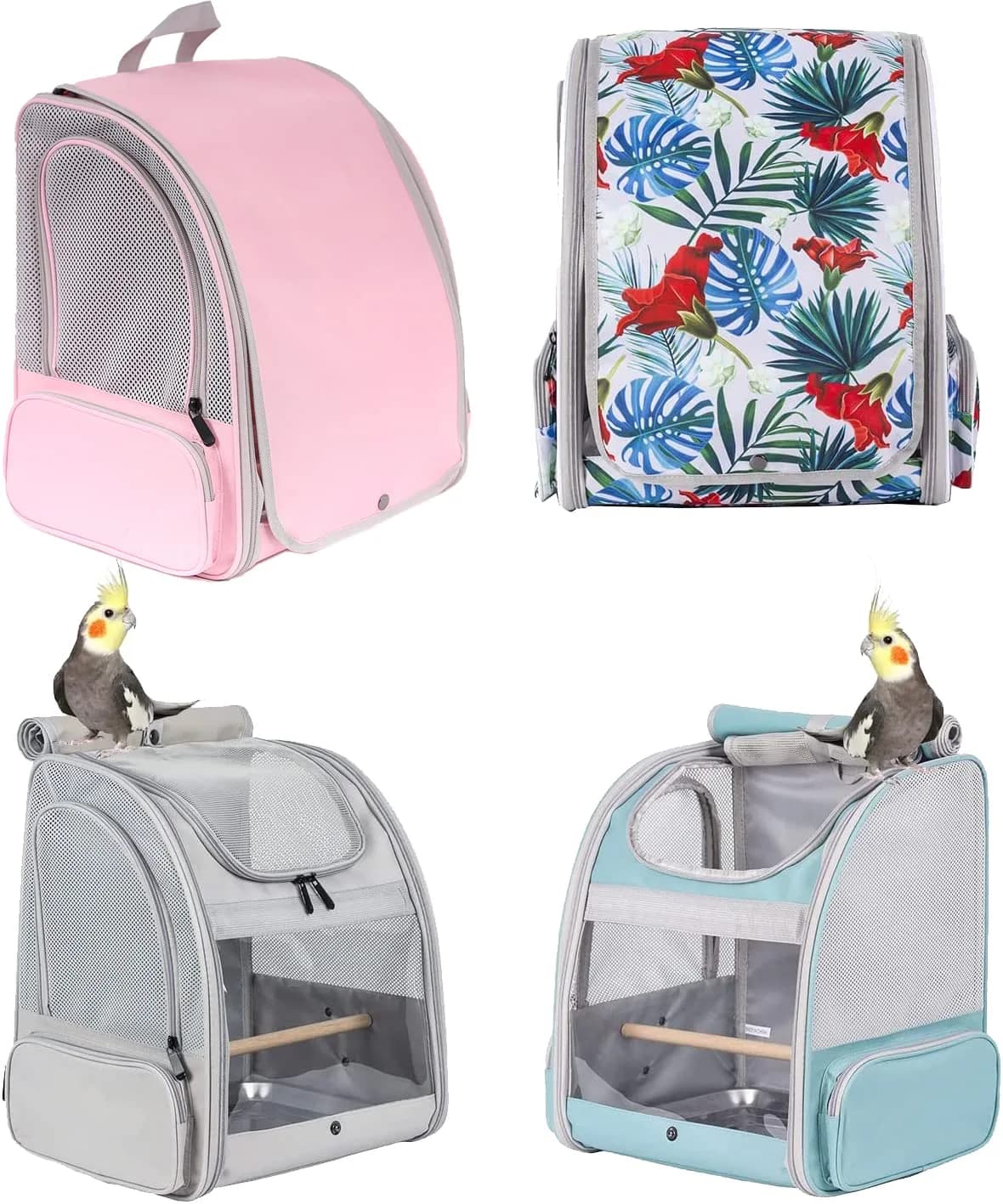 ORIZZP Bird Backpack Carrier with Stand Perch & Shade Cover, Large Green Pet Travel Backpack | Airline Approved - view 6