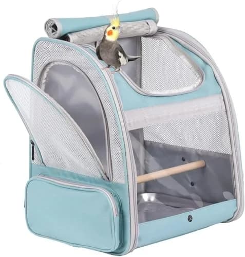 ORIZZP Bird Backpack Carrier with Stand Perch & Shade Cover, Large Green Pet Travel Backpack | Airline Approved thumbnail 1