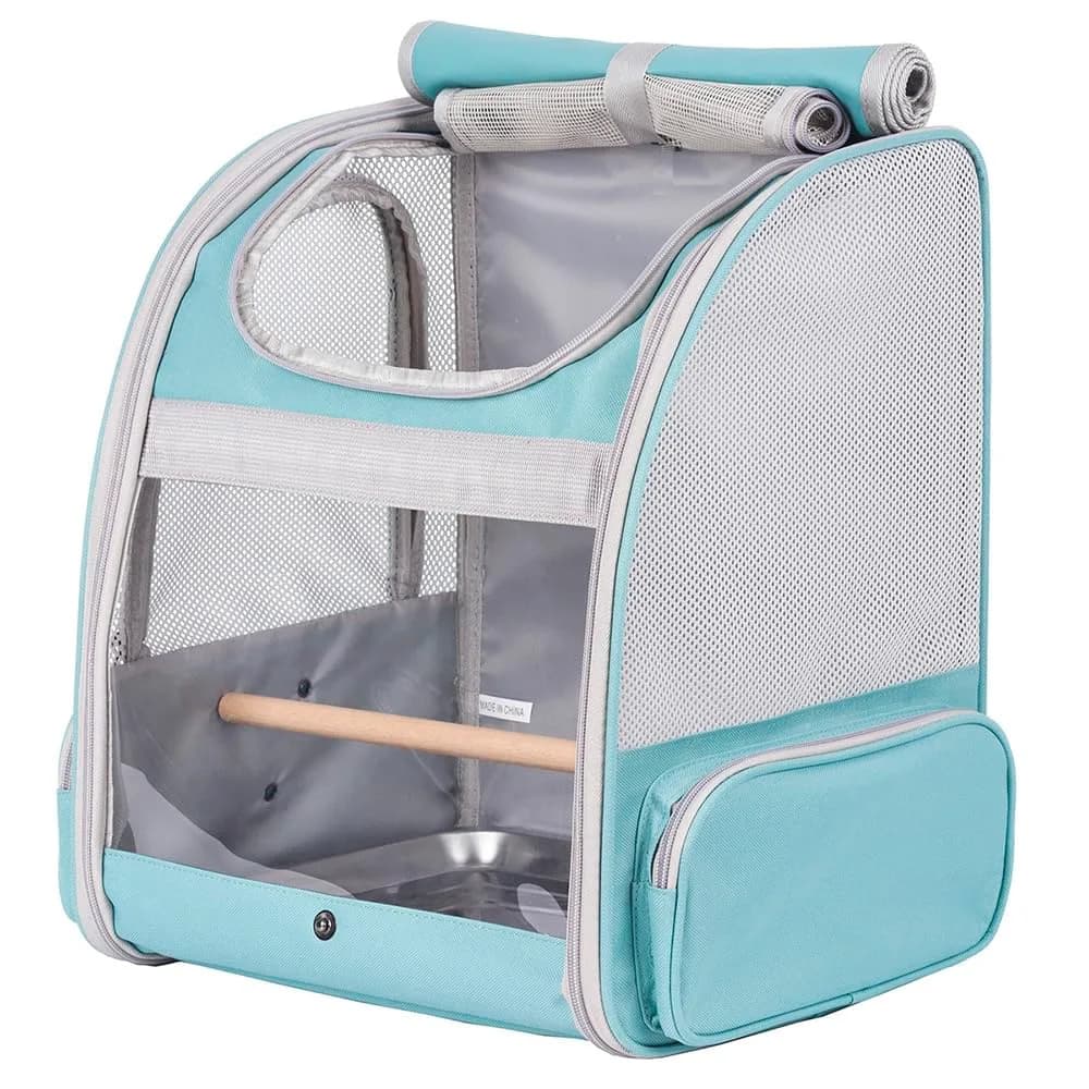 ORIZZP Bird Backpack Carrier with Stand Perch & Shade Cover, Large Green Pet Travel Backpack | Airline Approved - view 3