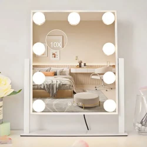 NUSVAN Vanity Mirror with Lights, Makeup Mirror, 3 Color Modes, 10X Magnification, Touch Control, 360° Rotation, White thumbnail 7