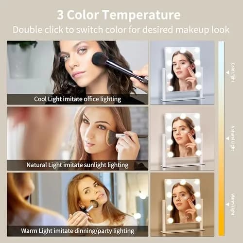 NUSVAN Vanity Mirror with Lights, Makeup Mirror, 3 Color Modes, 10X Magnification, Touch Control, 360° Rotation, White thumbnail 2