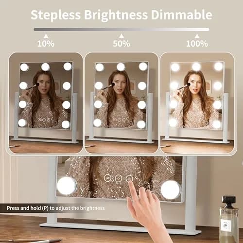 NUSVAN Vanity Mirror with Lights, Makeup Mirror, 3 Color Modes, 10X Magnification, Touch Control, 360° Rotation, White thumbnail 3