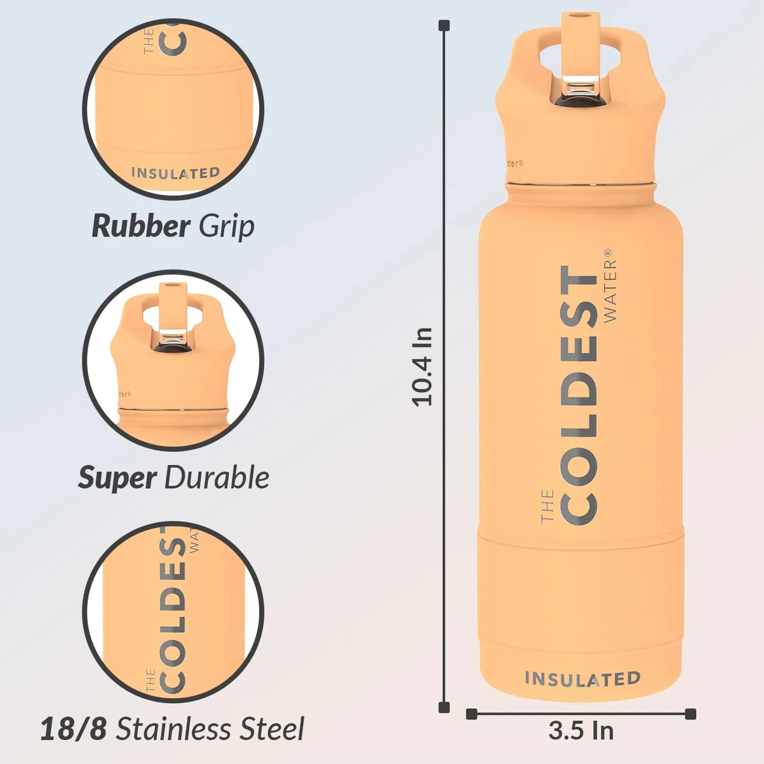 The Coldest Water Insulated Water Bottle with Straw Lid - Stainless Steel Metal Bottle, Sahara Peach, 32 oz (946ml) - view 3