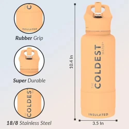 The Coldest Water Insulated Water Bottle with Straw Lid - Stainless Steel Metal Bottle, Sahara Peach, 32 oz (946ml) thumbnail 3