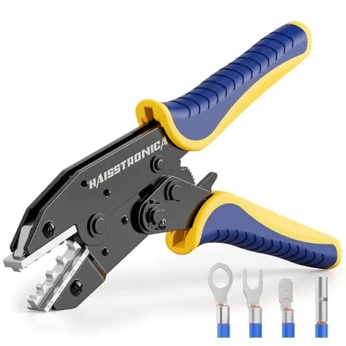 haisstronica Ratchet Crimping Tool for Non-Insulated Terminals, AWG 22-8, 230mm (9.05in) | Professional Electrical Wire Crimper thumbnail 1