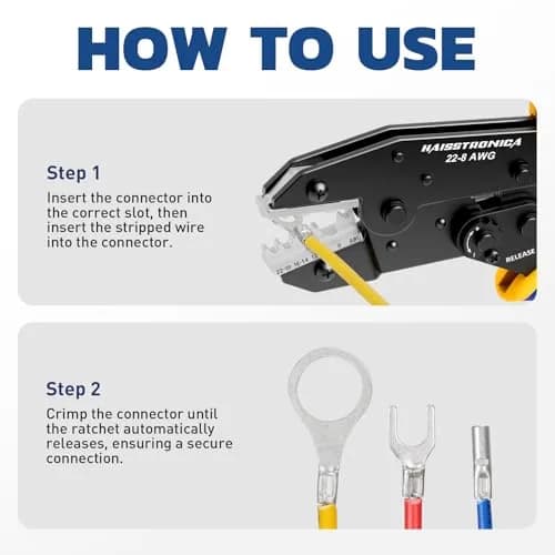 haisstronica Ratchet Crimping Tool for Non-Insulated Terminals, AWG 22-8, 230mm (9.05in) | Professional Electrical Wire Crimper thumbnail 8