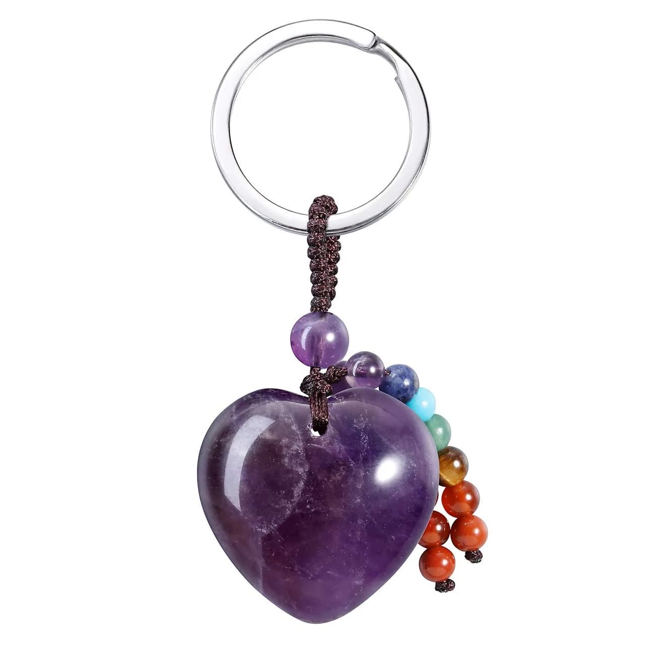 MANIFO Natural Rose Quartz Heart Crystal Keychain 7 Chakra Healing Gemstone Key Ring Charm for Women — Amethyst