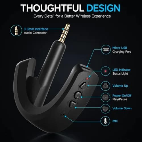 YOCOWOCO Bluetooth Adapter for Bose QuietComfort 15, Black | Wireless Audio Adapter with AptX HD & Built-in Mic thumbnail 4
