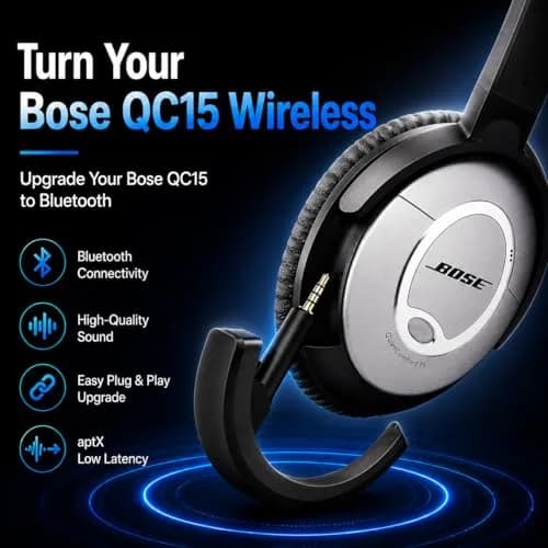 YOCOWOCO Bluetooth Adapter for Bose QuietComfort 15, Black | Wireless Audio Adapter with AptX HD & Built-in Mic thumbnail 2