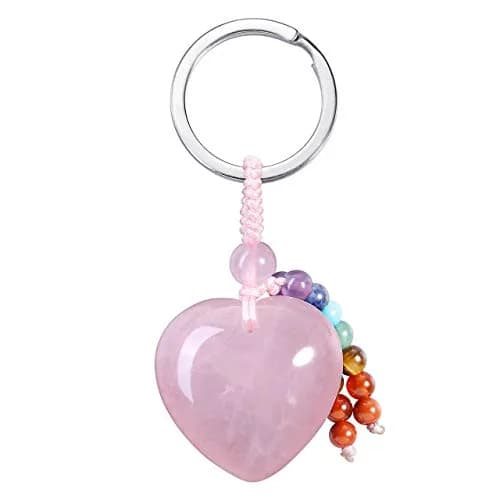 MANIFO Natural Rose Quartz Heart Crystal Keychain 7 Chakra Healing Gemstone Key Ring Charm for Women thumbnail 1