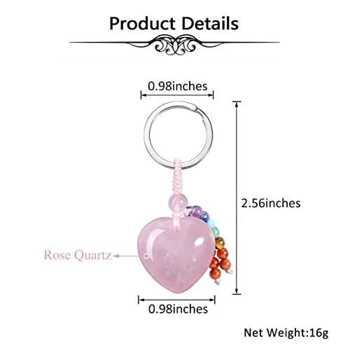 MANIFO Natural Rose Quartz Heart Crystal Keychain 7 Chakra Healing Gemstone Key Ring Charm for Women thumbnail 5