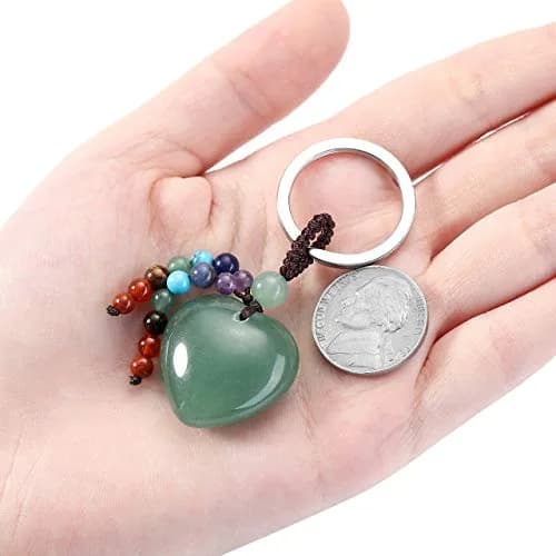 MANIFO Natural Green Aventurine Heart Crystal Keychain 7 Chakra Healing Gemstone Key Ring Charm for Women thumbnail 4