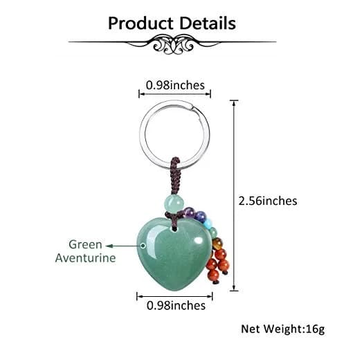 MANIFO Natural Green Aventurine Heart Crystal Keychain 7 Chakra Healing Gemstone Key Ring Charm for Women thumbnail 5